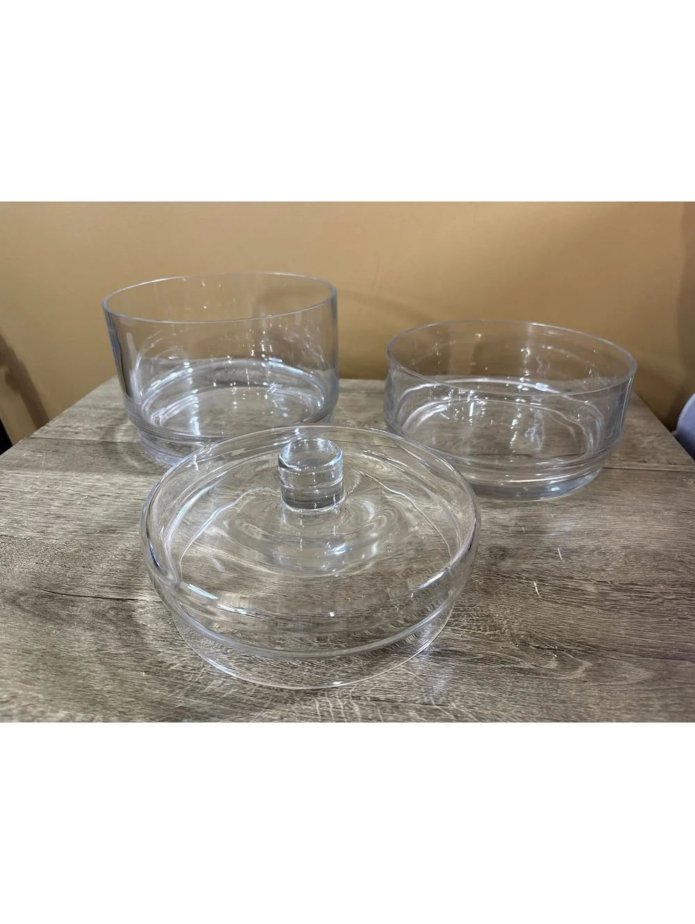 Set of 3 Clear Glass Storage Bowls with Lid